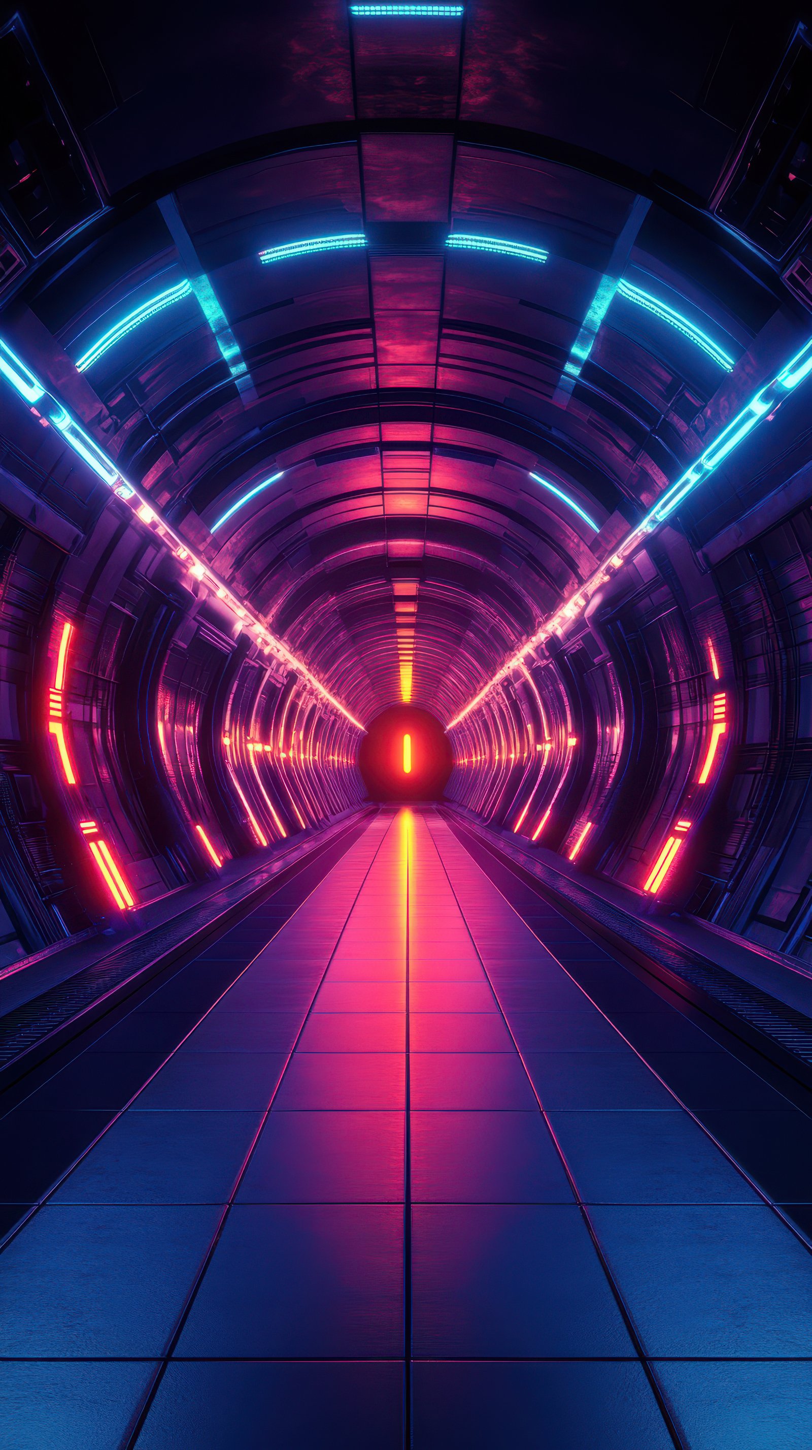 Colorful futuristic tunnel with vibrant lights creating a captivating atmosphere for exploration and imagination